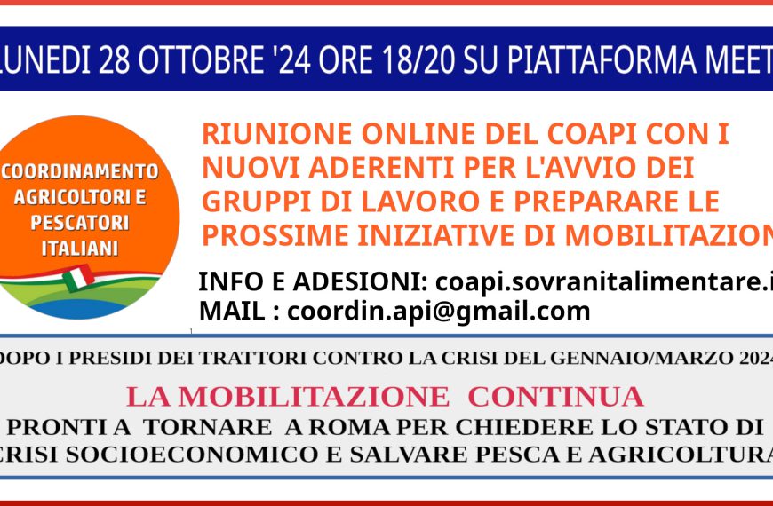 Invito all’adesione al COAPI 2.0 Riunione con i nuovi aderenti per preparare le prossime iniziative.