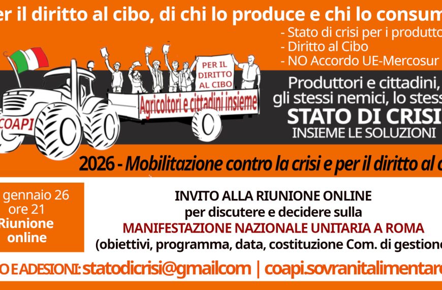 Agricoltura, Pesca e Diritto al cibo. Si costituisce il Coordinamento per la Manifestazione Nazionale